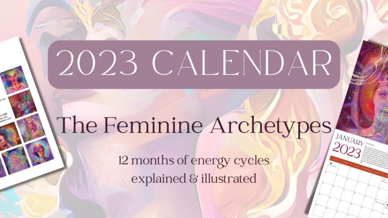 The 12 feminine archetypes 2023 calendar paper version by Consciousness Guidance Camille Lalande Wheel of the Year Menstrual Cycle Samhain Imbolc Equinox Solstice Summer Winter Fall Autumn